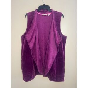 Isaac Mizrahi Live! Plush Velour Vest Purple XL Draped Front Super Soft Stretch